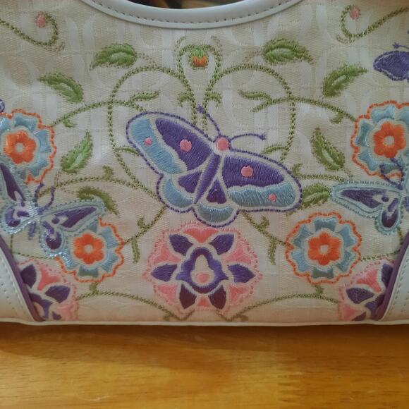 Fossil Womens Butterfly and Floral Embroidered Zip Closure Shoulder Bag - Picture 4 of 7